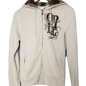 O'neill zip up plaid hoodie graphic beaded girls jacket bird tree design pockets